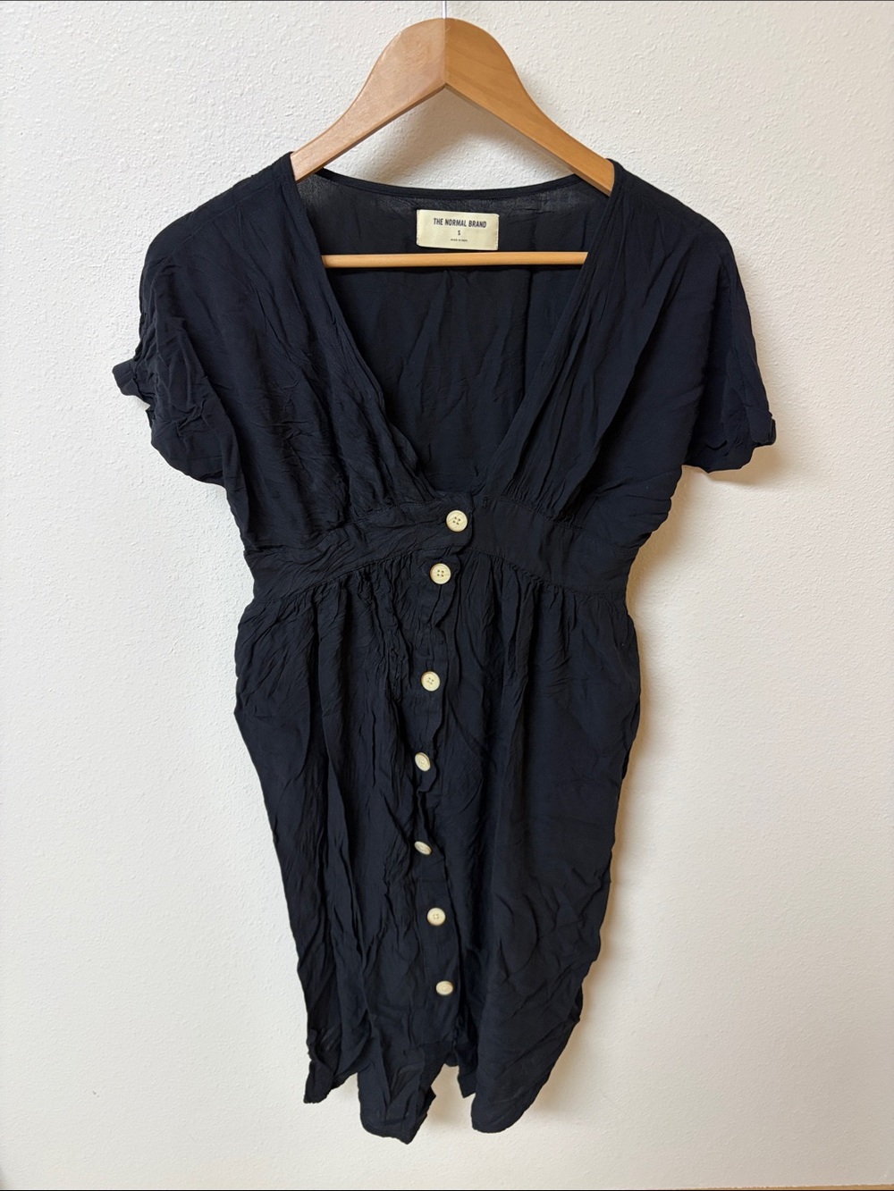 The Normal Brand Black V-Neck Button-Down Dress women’s size S